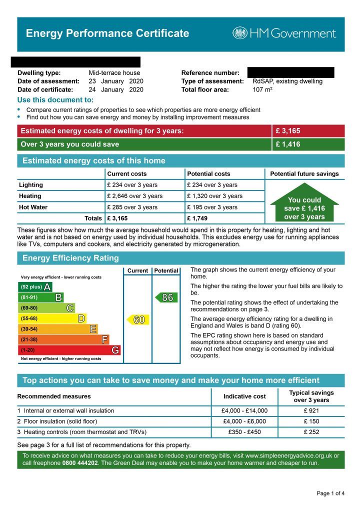 An EPC (energy performance certificate)